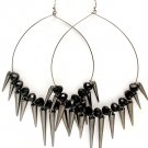 Black Earring Fish Hook Hoop Beads Spikes Various Spike Sizes 3 1 2 Inch Hoop 5 1 2  11315-2191BNBLK