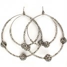 Black Earring Fish Hook Hoop Fireball Beads Crystal Studs Multiple Hoops 3 1 2 Inch  11315-2194BNBKA