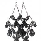Black Earring Fish Hook Filigree Chandelier Drop Texture 6 Inch Drop 11315-4011BKBLK
