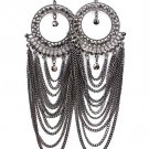 Black Earring Fish Hook Multi Strand Crystal Studs Tassel 5 3 4 Inch Drop 11315-4034BNBKA