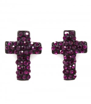 Purple Earring Post Earring Crystal Studs Cross 21 Mm Drop 11315-99118RDPUR