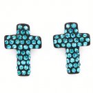 Teal Earring Post Earring Crystal Studs Cross 21 Mm Drop 11315-99118RDTEL