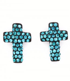 Teal Earring Post Earring Crystal Studs Cross 21 Mm Drop 11315-99118RDTEL