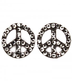 Black Earring Post Earring Peace Symbol Crystal Studs 13 Mm Drop 11315-99404BNBLK