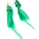 Green Earring Fish Hook Bead Feather 6 1 2 Inch Drop 114105-99002GDGRN