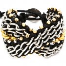 Black Bracelet Toggle Faux Leather Bead Interlaced 2 Inch Width 11 Inch Long 116112-2034RDBLK