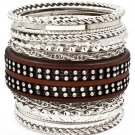 Brown Bracelet Bangle Stackable Crystal Studs Various Hoops Texture 3 Inch Width 116112-2046RDBRO
