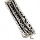 Black Bracelet Toggle Multi Strands Beads Cords Interlaced Crystal Studs Prong Set  116112-2509RDBLK