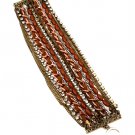 Brown Bracelet Toggle Multi Strands Beads Cords Interlaced Crystal Studs Prong Set  116112-2509THBRO