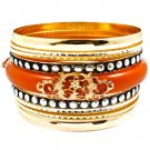 Brown Bracelet Bangle Stackable Various Hoops Filigree Porcelain Texture 2 Inch Wid 116112-4041GDBRO