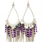 Purple Earring Fish Hook Tear Drop Tassel Beads Texture Charm 2 Inch Tassel 4 Inch  116115-2432RDPUR