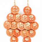 Orange Earring Fish Hook Cascade Discs Rose Pattern Texture 3 1 2 Inch Drop 11615-1078GDORG