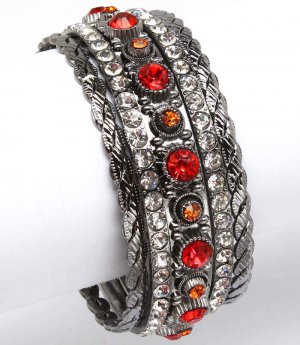 Red Bracelet Stackable Metal Casting Crystal Stone Crystal Studs 1 Inch Width 11622-0160BNRED