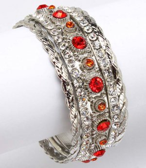 Red Bracelet Stackable Metal Casting Crystal Stone Crystal Studs 1 Inch Width 11622-0160RDRED