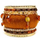 Brown Bracelet Bangle Crystal Studs Fabric Texture Stackable 3 Inch Width 11622-0492GDBRO