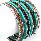 Turquoise Bracelet Bangle Stackable Crystal Studs Fabric Chain Twisted 2 Inch Width 11622-0568TTTUQ