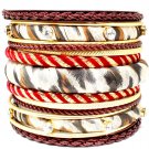 Brown Bracelet Bangle Stackable Fabric Thred Crystal Studs Texture Bead 3 Inch Width 11622-0598TTBRO