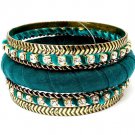 Turquoise Bracelet Bangle Stackable Fabric Threads Interlaced Glass Stones Various P 11622-0827BOTUQ