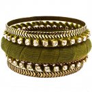 Green Bracelet Bangle Stackable Glass Stones Thread Various Hoops Patterns Texture 1 11622-0829TTGRN