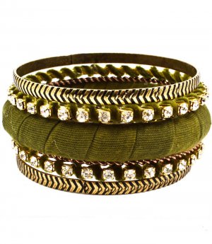 Green Bracelet Bangle Stackable Glass Stones Thread Various Hoops Patterns Texture 1 11622-0829TTGRN