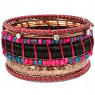 Fuschia Bracelet Bangle Stackable Crystal Studs Beads Fabric Thread Texture 1 3 4 In 11622-0884COFSH