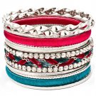 Multi Colored Bracelet Bangle Stackable Crystal Studs Prong Set Fabric Interlaced Te 11622-0935RDMLT