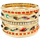 Orange Bracelet Bangle Stackable Fabric Interlaced Enamel Various Hoops 2 Inch Width 11622-0936GDORG