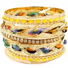 Yellow Bracelet Bangle Stackable Fabric Interlaced Enamel Various Hoops 2 Inch Width 11622-0936GDYEW