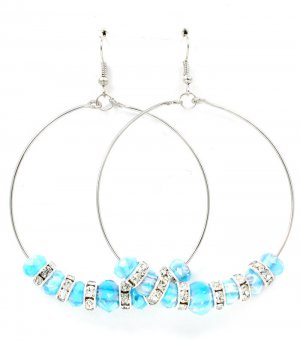 Teal Earring Fish Hook RondelleBeads Beads Hoop 2 1 2 Inch Hoop 2 3 4 Inch Drop 11625-0310RDTEL