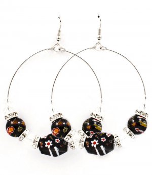 Black Earring Fish Hook Hoop RondelleBeads 2 1 2 Inch Drop 11625-0418RDBLK