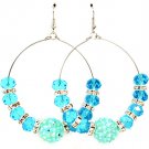 Blue Earring Fish Hook Hoop Beads Rondelle Fireball Crystal Studs 2 1 2 Inch Drop 11625-0427RDBLU