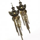 Gold Colored Earring Linear Drop Fish Hook Metal Cabochon Leaves Pierced Filigree Ta 11625-1044BOGOD