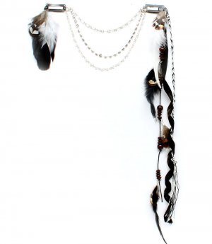 Black & White Hair Accessories Hair Pin Feather Rhinestone Cord Braided Wood Bead 15 I 11628-0019BKW