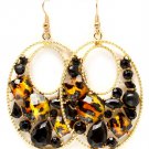 Animal Print Earring Fish Hook Glass Stone Formica Filigree Oval 2 Inch Drop 2 Inch  11675-1006AGAIB
