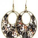 Animal Print Earring Fish Hook Glass Stone Formica Filigree Oval 2 Inch Drop 2 Inch  11675-1006BOAIB