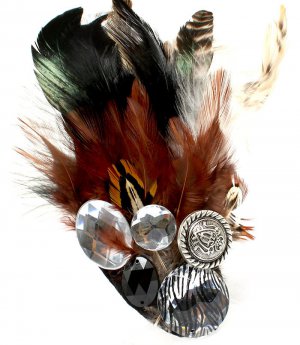 Brown Ring Adjustable Stretch Glass Stone Faceted Animal Print Lucite Feather Text 1202018-9928SOBRO
