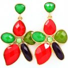 Green Earring Post Earring Formica Various Cut Faceted Floral Shape 2 Inch Drop 121175-5075GDGRN
