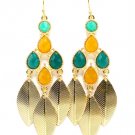 Turquoise Earring Fish Hook Formica Tear Drop Metal Leaves Texture 2 1 2 Inch Drop 121175-5290GDTUQ