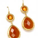 Brown Earring Linear Drop Fish Hook Formica Faceted Pear Cut Texture 2 Inch Drop 121175-5706GDBRO