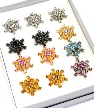 Multi Colored Ring Adjustable Crystal Studs Dozen Package Color Assorted 1 Inch Tall 121218-51410MLT