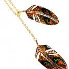 Brown Necklace Pendant Long Necklace Crystal Studs Metal Leaves Enamel Peacock Pri 12141428-015GDBRO