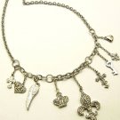 Clear Necklace Metal Casting Charm Long Necklace Fleur De Lis Crystal Stone Key He 12141428-437RDCLR