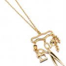 Gold Colored Necklace Charm Crystal Studs Scissors Sewing Machine 30 Inch Long 3 I 12141429-066GDGOD