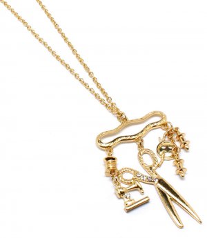 Gold Colored Necklace Charm Crystal Studs Scissors Sewing Machine 30 Inch Long 3 I 12141429-066GDGOD