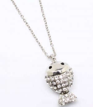 Clear Necklace Charm Metal Casting Crystal Studs Fish Charm 1 3 4 Inch Tall 30 Inc 12141429-170RDCLR