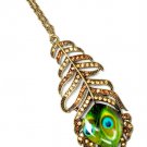 Brown Necklace Pendant Long Necklace Metal Feather Enamel Peacock Print Crystal St 12141430-062BOBRO