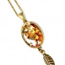 Brown Necklace Pendant Painted Peacock Print Metal Leaves 1 3 4 Inch Pendant 18 In 12141430-142BOBRO