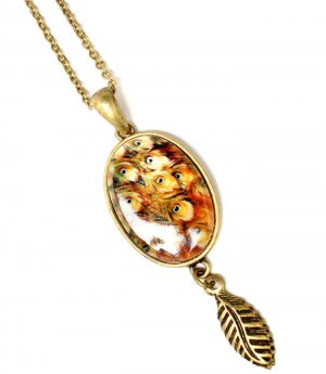 Brown Necklace Pendant Painted Peacock Print Metal Leaves 1 3 4 Inch Pendant 18 In 12141430-142BOBRO