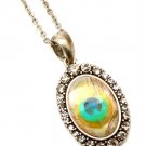 Black Necklace Pendant Painted Peacock Print Crystal Studs 1 Inch Pendant 18 Inch  12141430-143SOBKA