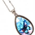 Blue Necklace Pendant Metal Casting Crystal Studs Butterfly Print Texture 1 1 2 In 12141430-361ASBLU